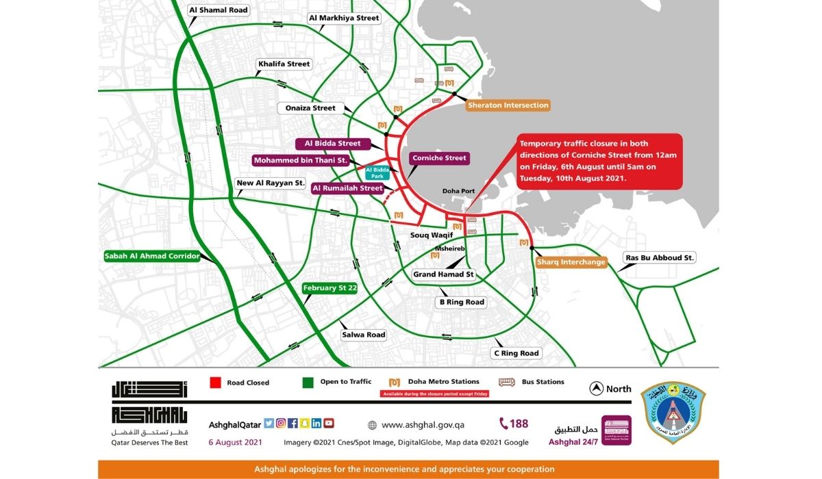 Ashghal Announces Temporary Closure of Corniche Street